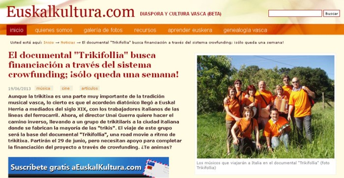 Euskalkultura, boletín cultural de la diáspora, también quiere que Trikifollia se haga realidad