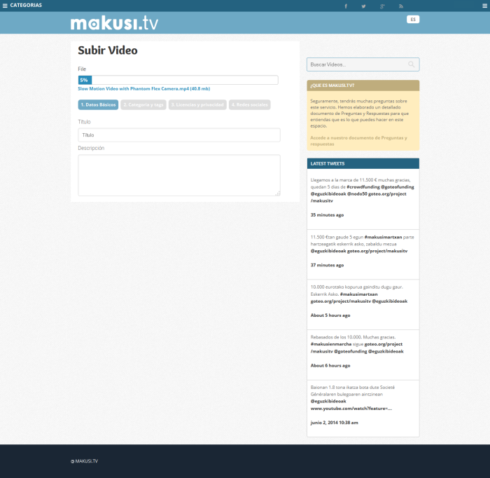Captura de Pantalla, makusi.tv. Formulario de inserción (Vista Provisional)
